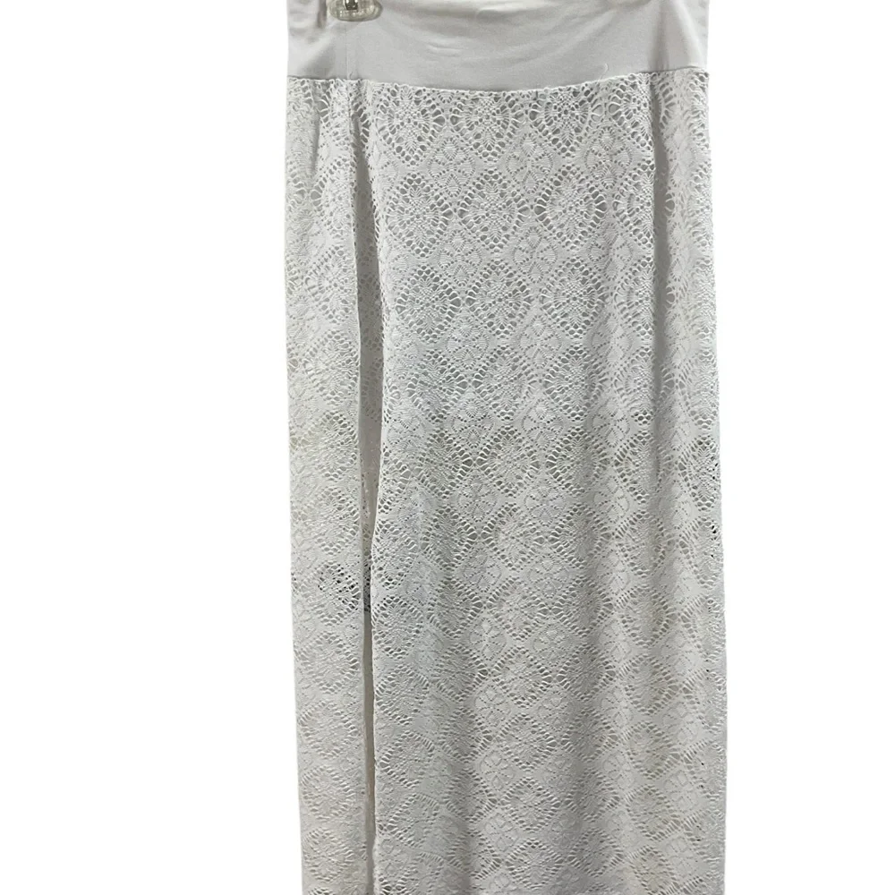 Solitaire swim White Lace Maxi Skirt Beach Cover Up Sheer Boho Resort size MED